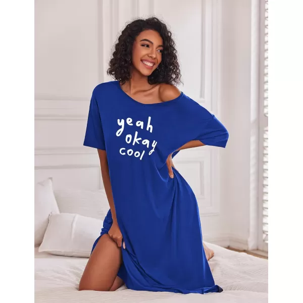 Ekouaer Women Nightgowns Long Night Gowns for Women O Neck Loungewear Sleep Shirts Sleepwear GownSnorkel Blue