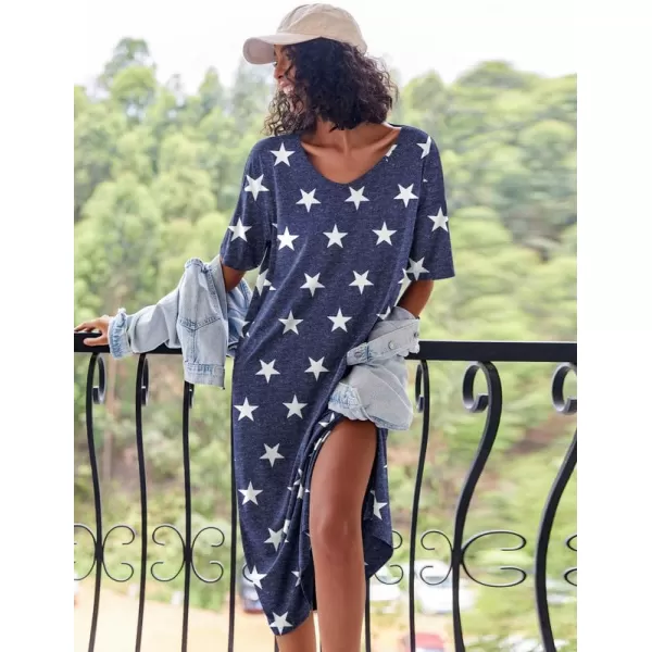 Ekouaer Women Nightgowns Long Night Gowns for Women O Neck Loungewear Sleep Shirts Sleepwear GownStar Print