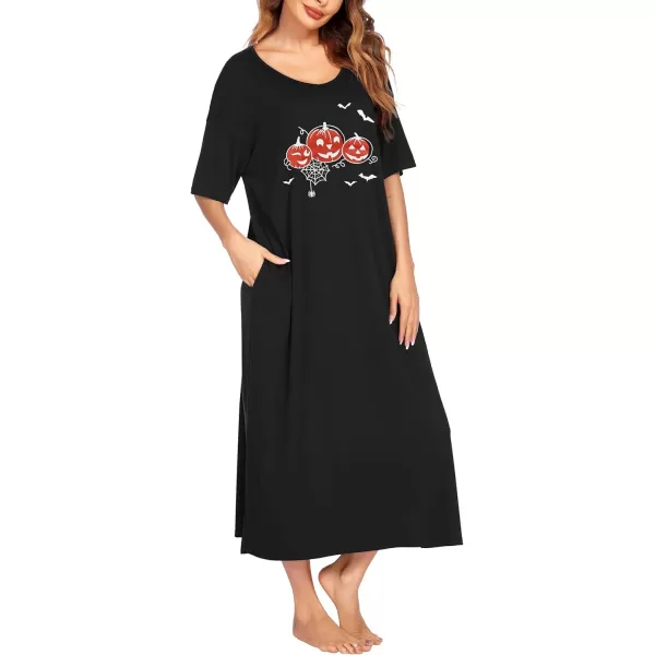 Ekouaer Women Nightgowns Long Night Gowns for Women O Neck Loungewear Sleep Shirts Sleepwear GownZhalloween
