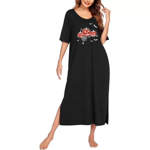 Ekouaer Women Nightgowns Long Night Gowns for Women O Neck Loungewear Sleep Shirts Sleepwear GownZhalloween