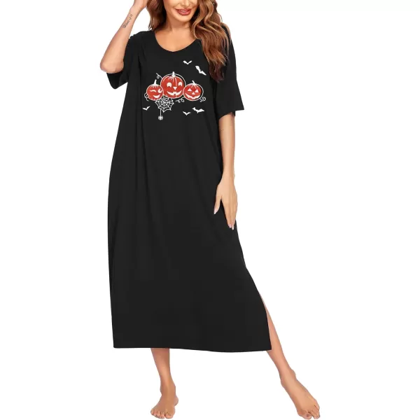 Ekouaer Women Nightgowns Long Night Gowns for Women O Neck Loungewear Sleep Shirts Sleepwear GownZhalloween