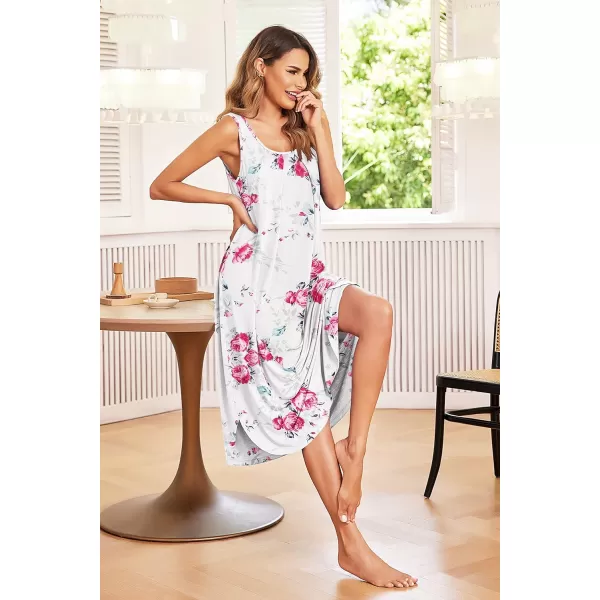 Ekouaer Women Nightgowns Long Sleeveless Sleepshirt Soft Sleep Dress Tank Dress Sleepwear SXXLFloral White