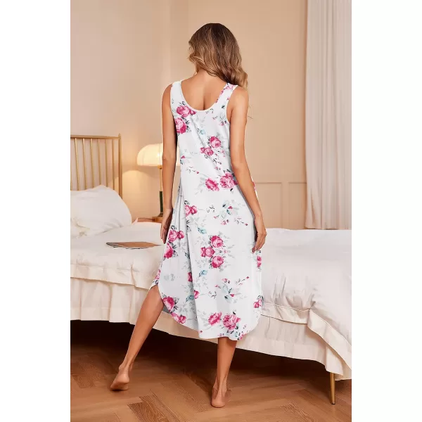 Ekouaer Women Nightgowns Long Sleeveless Sleepshirt Soft Sleep Dress Tank Dress Sleepwear SXXLFloral White