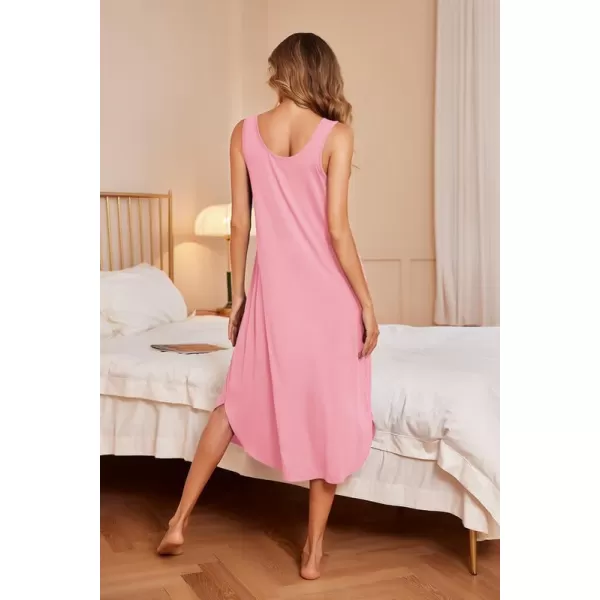 Ekouaer Women Nightgowns Long Sleeveless Sleepshirt Soft Sleep Dress Tank Dress Sleepwear SXXLMisty Rose