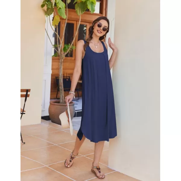 Ekouaer Women Nightgowns Long Sleeveless Sleepshirt Soft Sleep Dress Tank Dress Sleepwear SXXLNavy Blue