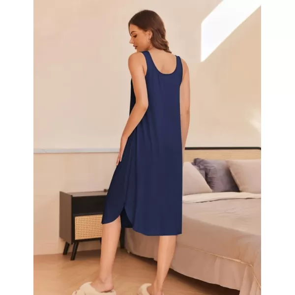 Ekouaer Women Nightgowns Long Sleeveless Sleepshirt Soft Sleep Dress Tank Dress Sleepwear SXXLNavy Blue