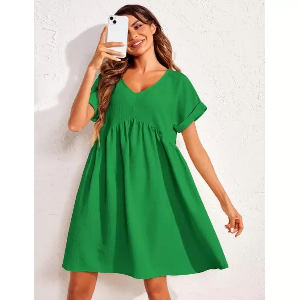 Ekouaer Women Nightgowns Short Sleeve Sleepwear V Neck Sleepshirt Bubble Wrinkle Pajama Dress SXXLGreen