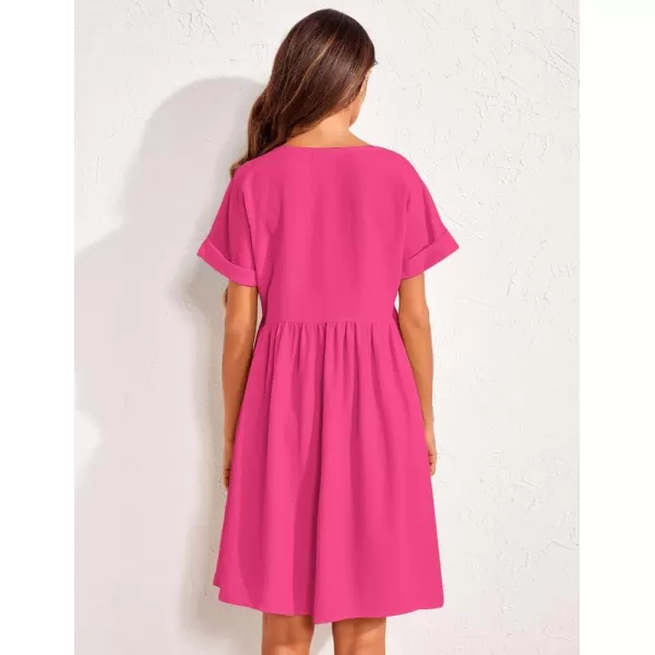 Ekouaer Women Nightgowns Short Sleeve Sleepwear V Neck Sleepshirt Bubble Wrinkle Pajama Dress SXXLPink
