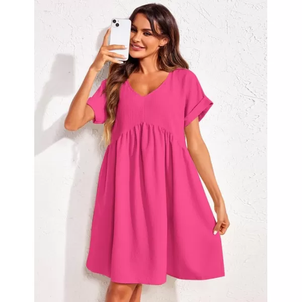 Ekouaer Women Nightgowns Short Sleeve Sleepwear V Neck Sleepshirt Bubble Wrinkle Pajama Dress SXXLPink