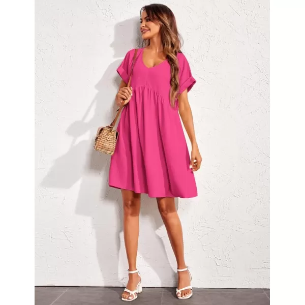 Ekouaer Women Nightgowns Short Sleeve Sleepwear V Neck Sleepshirt Bubble Wrinkle Pajama Dress SXXLPink