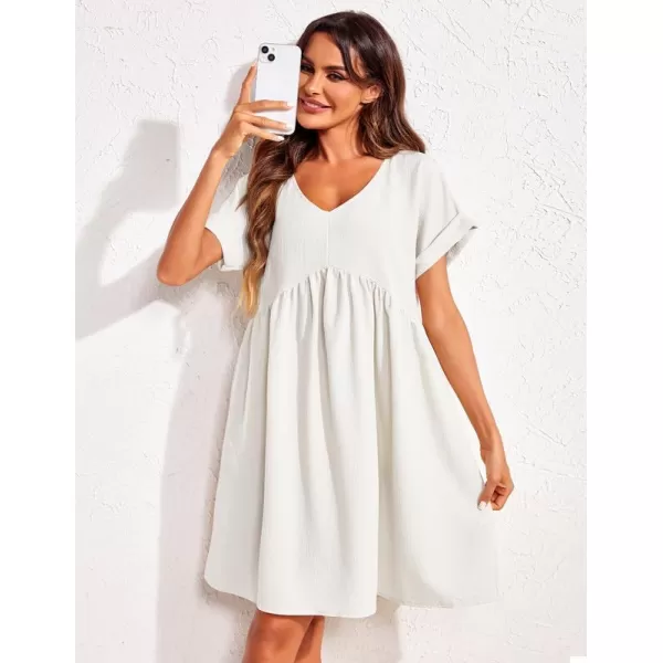 Ekouaer Women Nightgowns Short Sleeve Sleepwear V Neck Sleepshirt Bubble Wrinkle Pajama Dress SXXLWhite