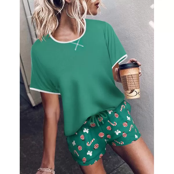 Ekouaer Women Pajama Set Casual Short SetChristmasgreen