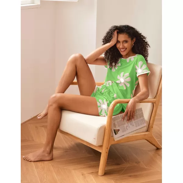 Ekouaer Women Pajama Set Casual Short SetGreenflower Printed