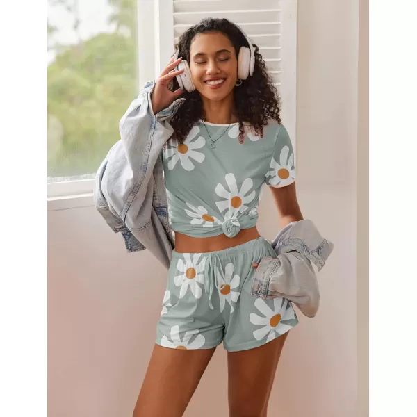 Ekouaer Women Pajama Set Casual Short SetGreyflower Printed