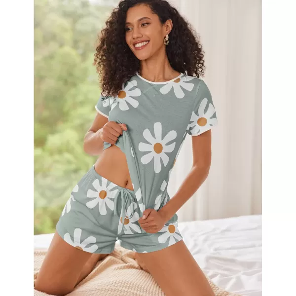 Ekouaer Women Pajama Set Casual Short SetGreyflower Printed