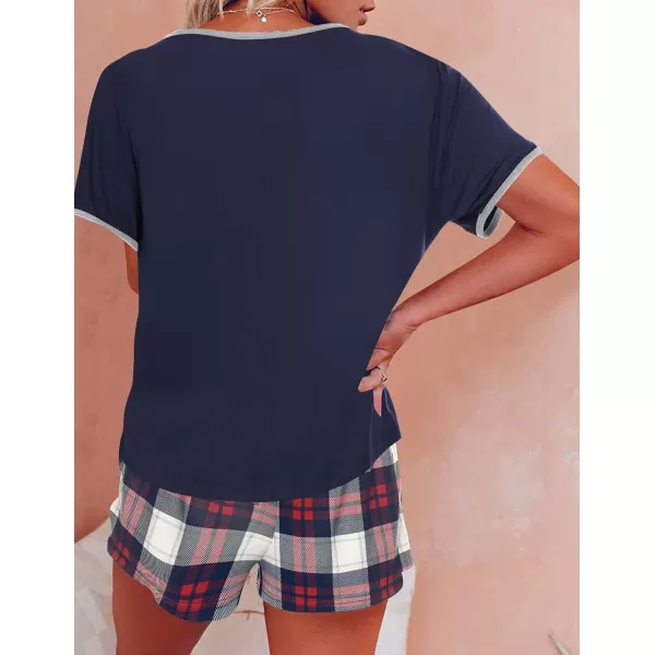 Ekouaer Women Pajama Set Casual Short SetNavy Bule2plaid Shorts