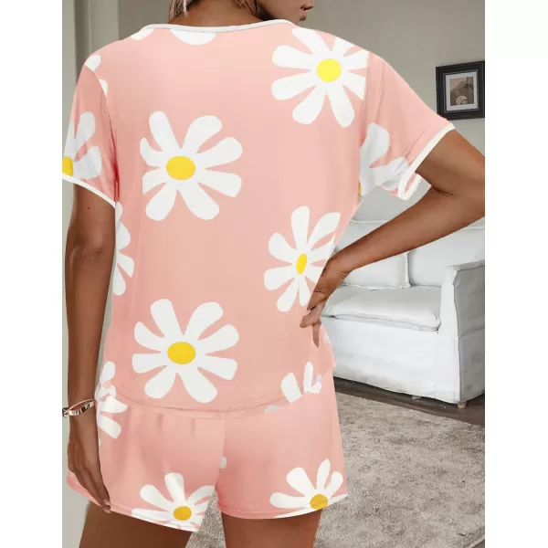 Ekouaer Women Pajama Set Casual Short SetPinkflower Printed