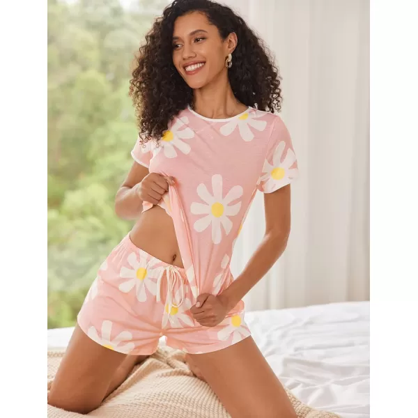 Ekouaer Women Pajama Set Casual Short SetPinkflower Printed