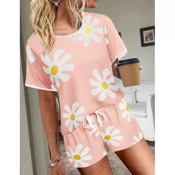 Ekouaer Women Pajama Set Casual Short SetPinkflower Printed