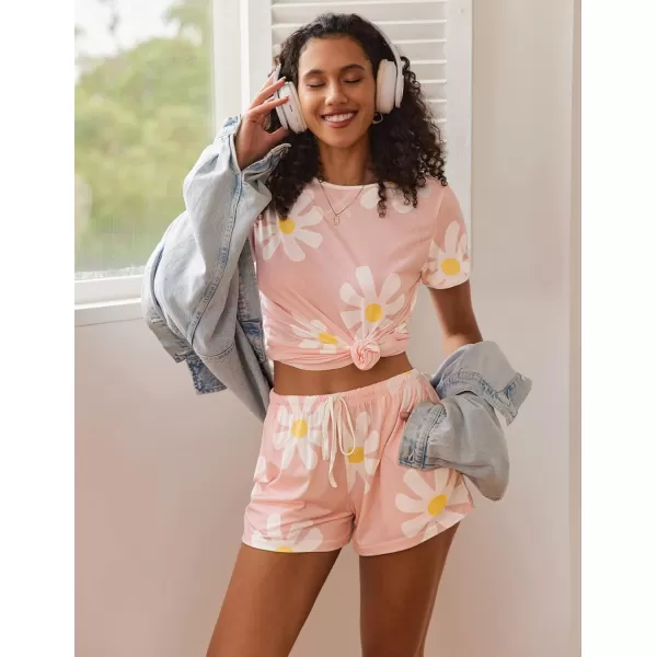 Ekouaer Women Pajama Set Casual Short SetPinkflower Printed
