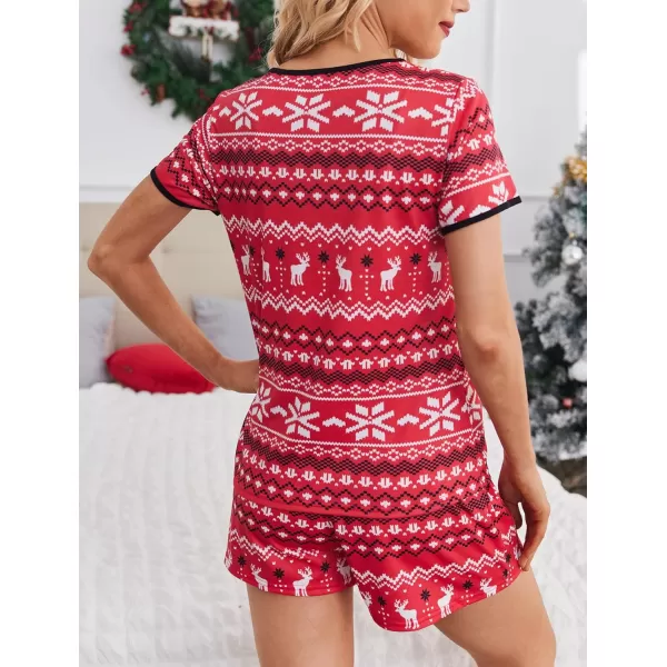 Ekouaer Women Pajama Set Casual Short SetRed Christmas Print