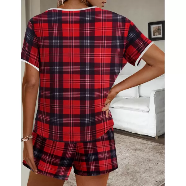 Ekouaer Women Pajama Set Casual Short SetRedplaid Shorts