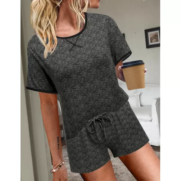 Ekouaer Women Pajama Set Casual Short SetSolid Colourdark Grey