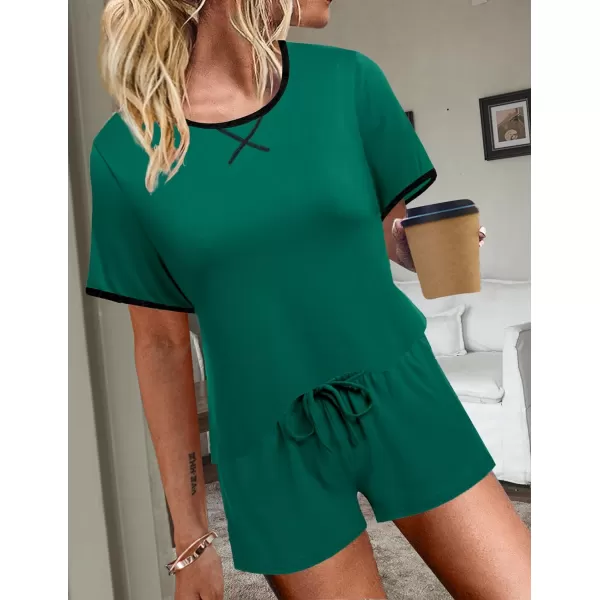 Ekouaer Women Pajama Set Casual Short SetSolid Colourgreen