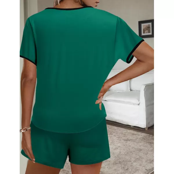 Ekouaer Women Pajama Set Casual Short SetSolid Colourgreen