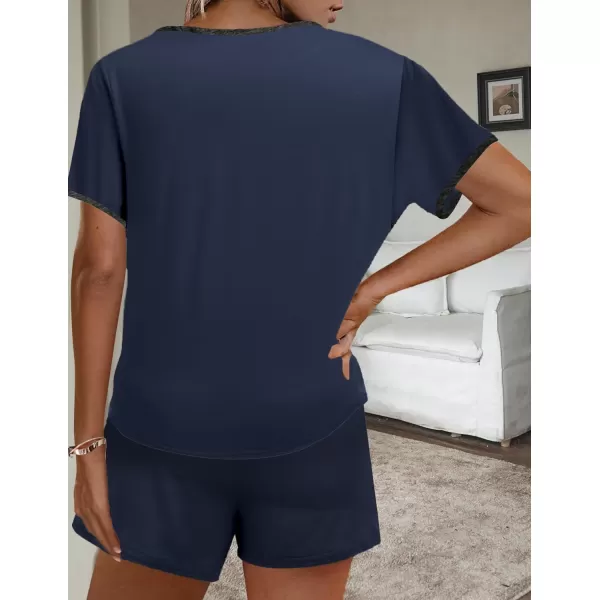Ekouaer Women Pajama Set Casual Short SetSolid Colournavy Blue