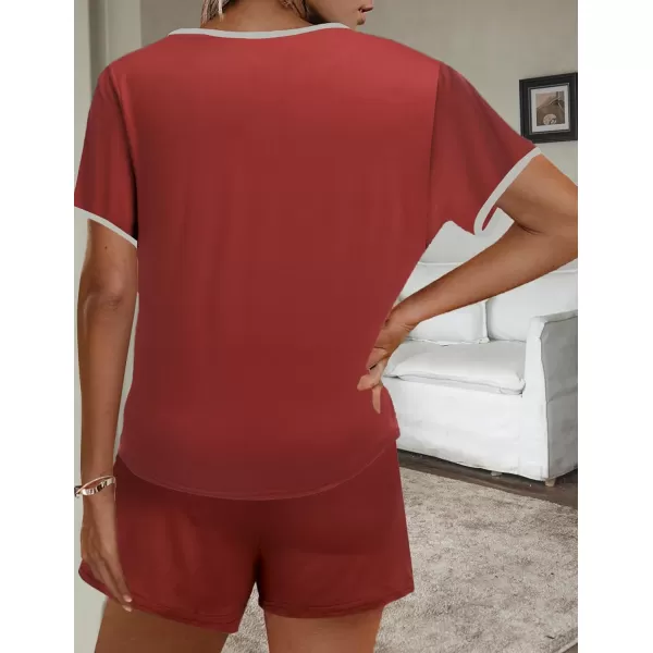 Ekouaer Women Pajama Set Casual Short SetSolid Colourwine Red