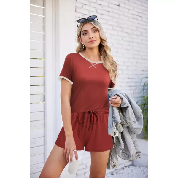Ekouaer Women Pajama Set Casual Short SetSolid Colourwine Red