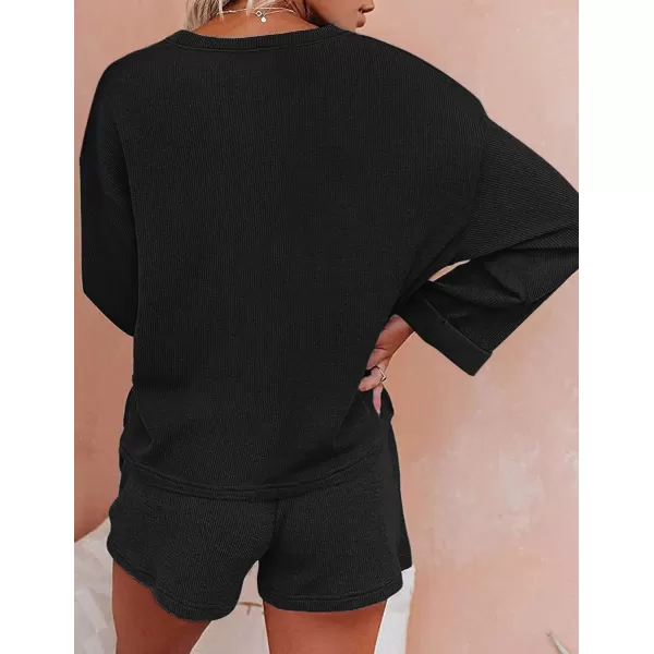 Ekouaer Women Pajama Set Waffle Knit SetAblack