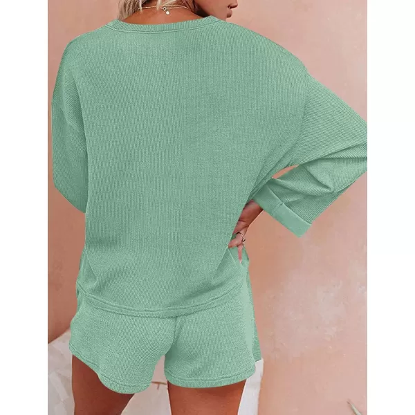 Ekouaer Women Pajama Set Waffle Knit SetGreen