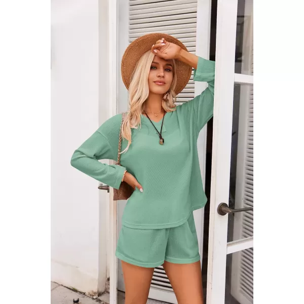 Ekouaer Women Pajama Set Waffle Knit SetGreen