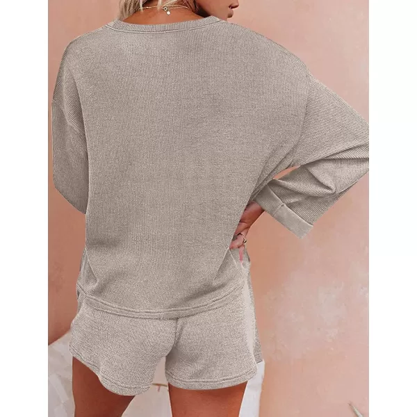 Ekouaer Women Pajama Set Waffle Knit SetGrey