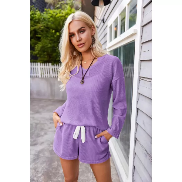 Ekouaer Women Pajama Set Waffle Knit SetLilac