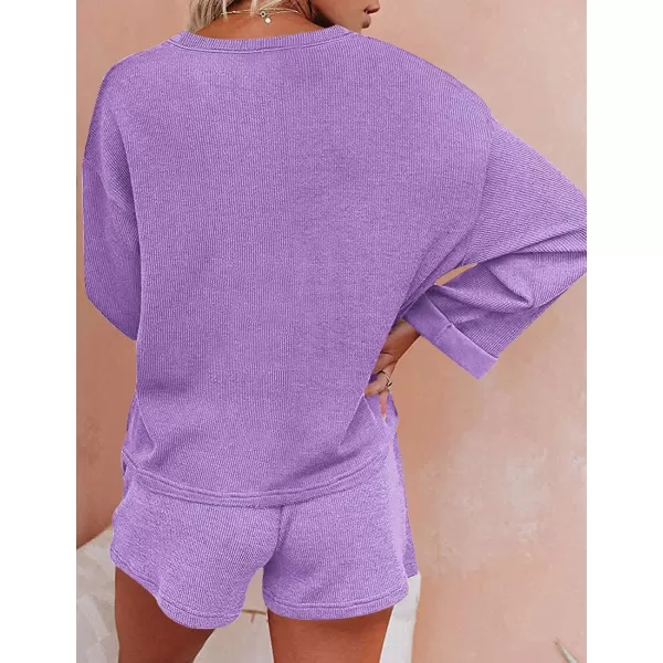 Ekouaer Women Pajama Set Waffle Knit SetLilac