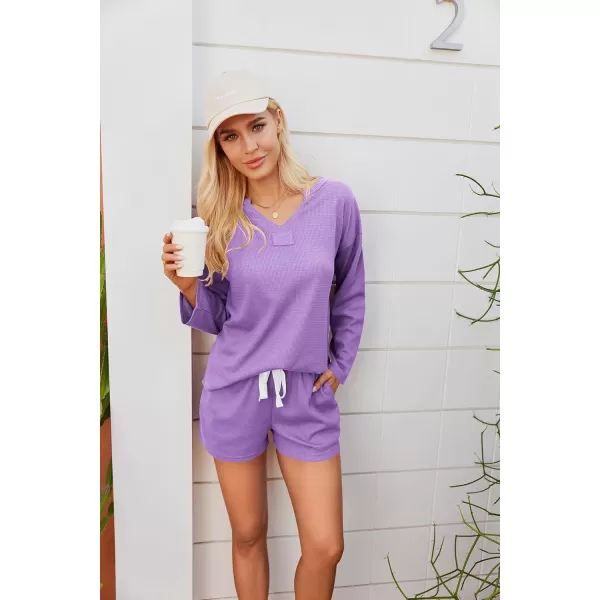 Ekouaer Women Pajama Set Waffle Knit SetLilac