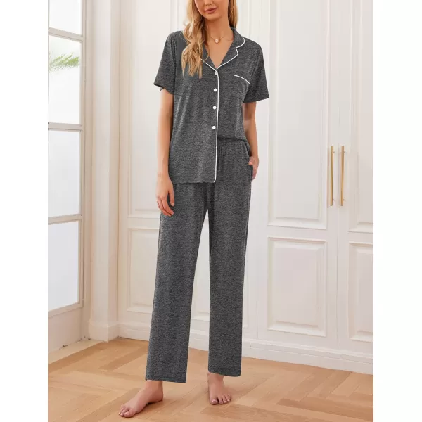 Ekouaer Women Pajamas Set Button Down Sleepwear Short Sleeve Nightwear with Long Pants Soft Pjs Set with Pockets SXXLGrey2