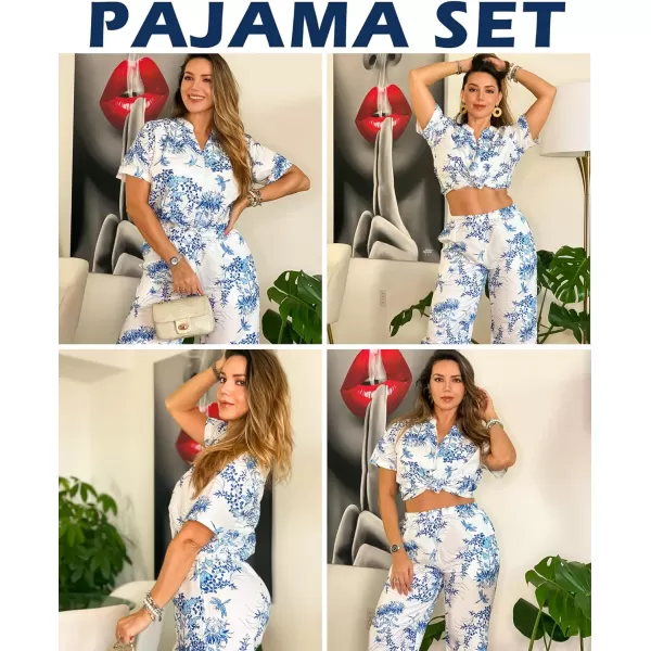 Ekouaer Women Pajamas Set Short Sleeve Button Down Floral Sleepwear Soft Pjs Loungewear Pants Set SXXLPattern 1