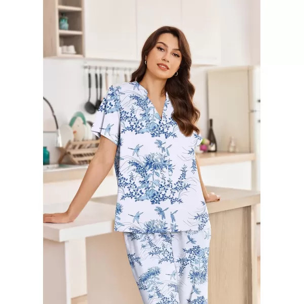 Ekouaer Women Pajamas Set Short Sleeve Button Down Floral Sleepwear Soft Pjs Loungewear Pants Set SXXLPattern 1