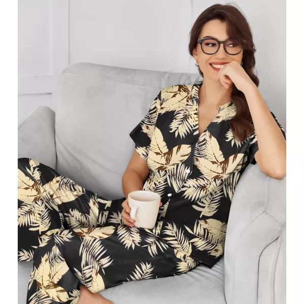 Ekouaer Women Pajamas Set Short Sleeve Button Down Floral Sleepwear Soft Pjs Loungewear Pants Set SXXLPattern 3