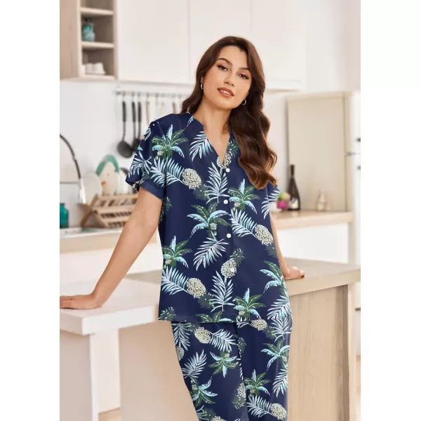 Ekouaer Women Pajamas Set Short Sleeve Button Down Floral Sleepwear Soft Pjs Loungewear Pants Set SXXLPattern 4
