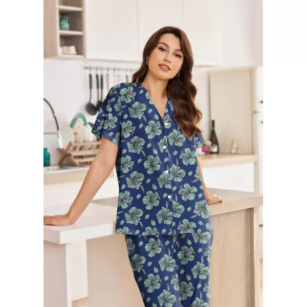 Ekouaer Women Pajamas Set Short Sleeve Button Down Floral Sleepwear Soft Pjs Loungewear Pants Set SXXLPattern 6