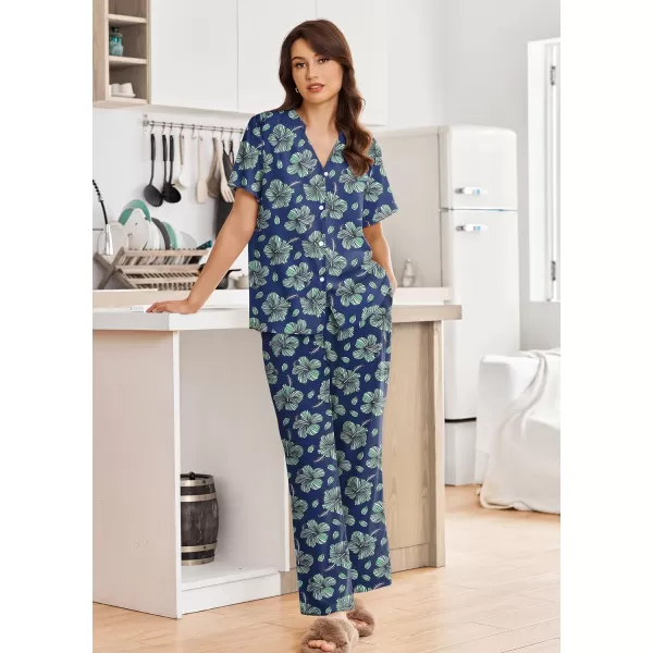 Ekouaer Women Pajamas Set Short Sleeve Button Down Floral Sleepwear Soft Pjs Loungewear Pants Set SXXLPattern 6