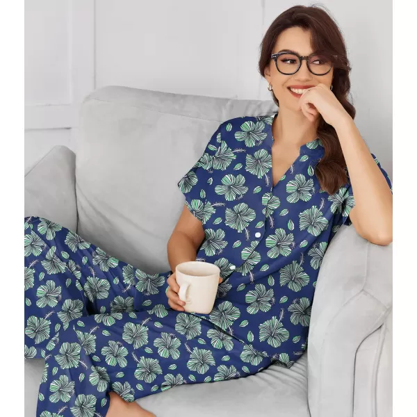 Ekouaer Women Pajamas Set Short Sleeve Button Down Floral Sleepwear Soft Pjs Loungewear Pants Set SXXLPattern 6