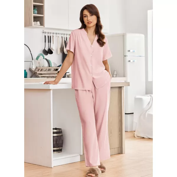 Ekouaer Women Pajamas Set Short Sleeve Button Down Floral Sleepwear Soft Pjs Loungewear Pants Set SXXLPink