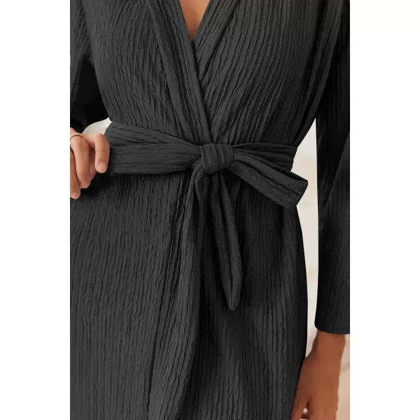 Ekouaer Women Robe Long Sleeve Knit Robes Lightweight Kimono Bathrobe Soft Loungewear with PocketsBlack