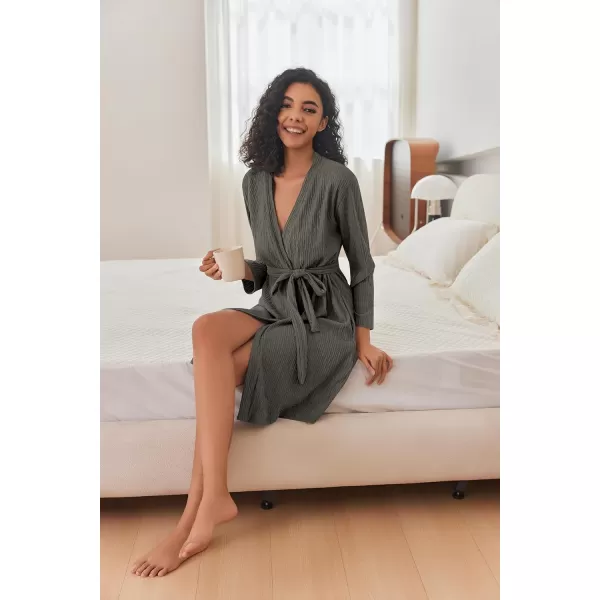 Ekouaer Women Robe Long Sleeve Knit Robes Lightweight Kimono Bathrobe Soft Loungewear with PocketsDark Grey